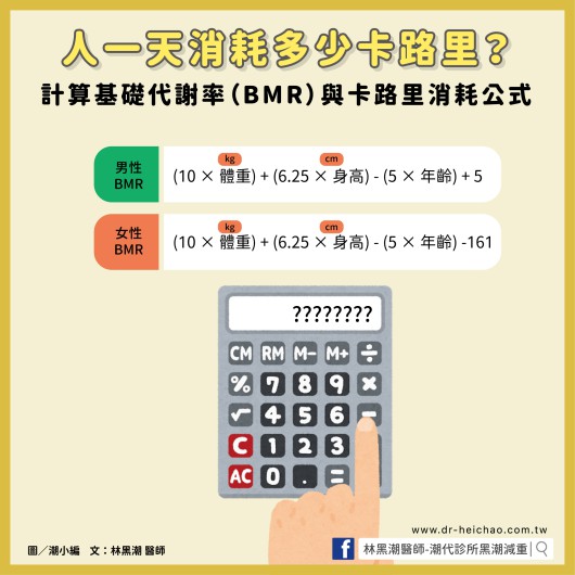 人一天消耗多少卡路里？計算基礎代謝率（BMR）與卡路里消耗公式 / 文：林黑潮醫師