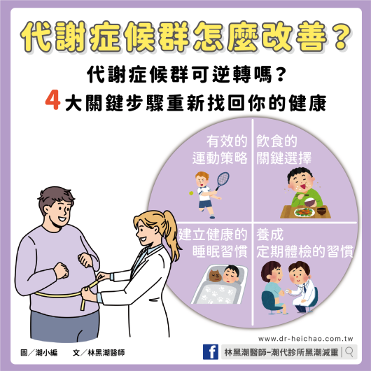 代謝症候群怎麼改善？代謝症候群可逆轉嗎？4大關鍵步驟重新找回你的健康 / 文：林黑潮醫師